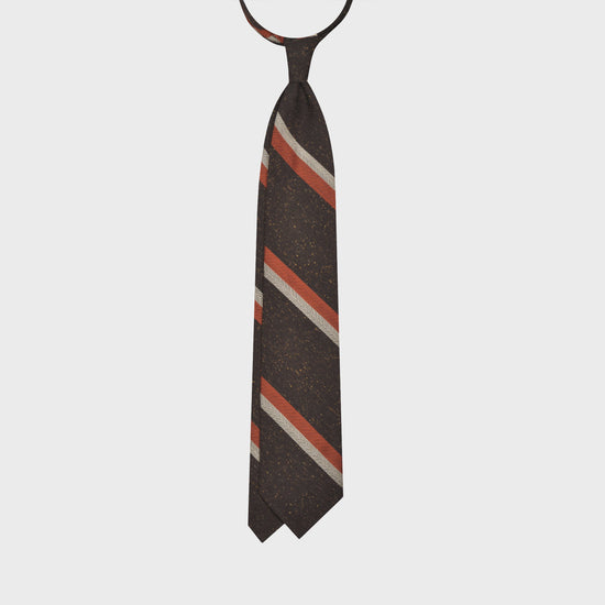 Donegal Brown Silk Wool Striped Tie. Refined regimental grenadine necktie made with silk and wool