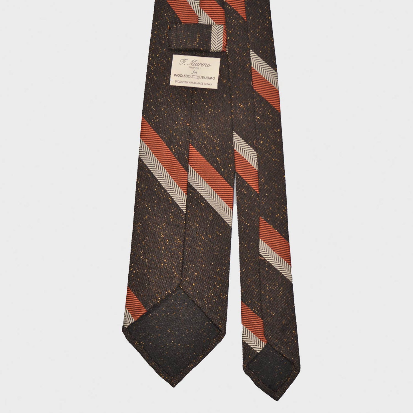 Donegal Brown Silk Wool Striped Tie. Refined regimental grenadine necktie made with silk and wool