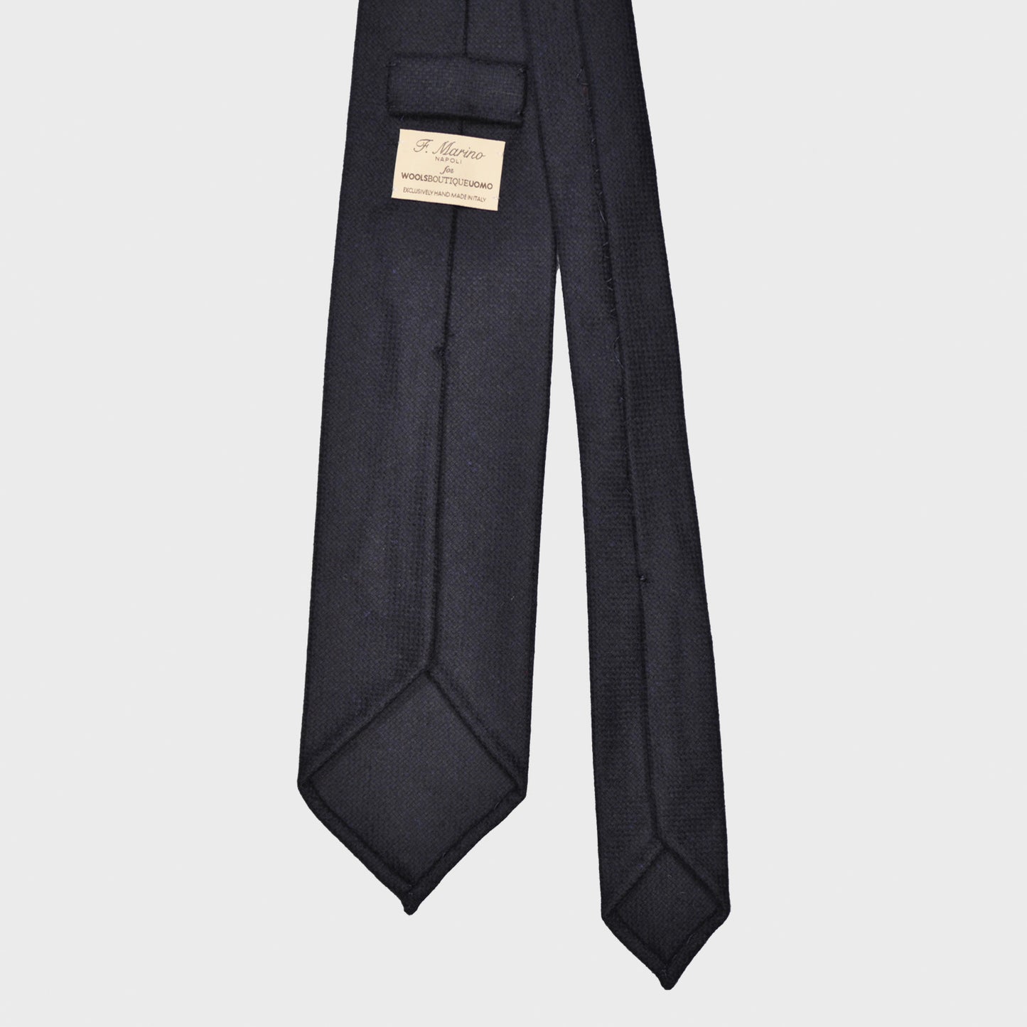 F.Marino Twill Wool Tie 3 Folds Navy Blue