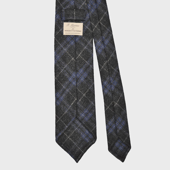Grey Windowpane Flannel Wool Tie 3 Folds Unlined F.Marino