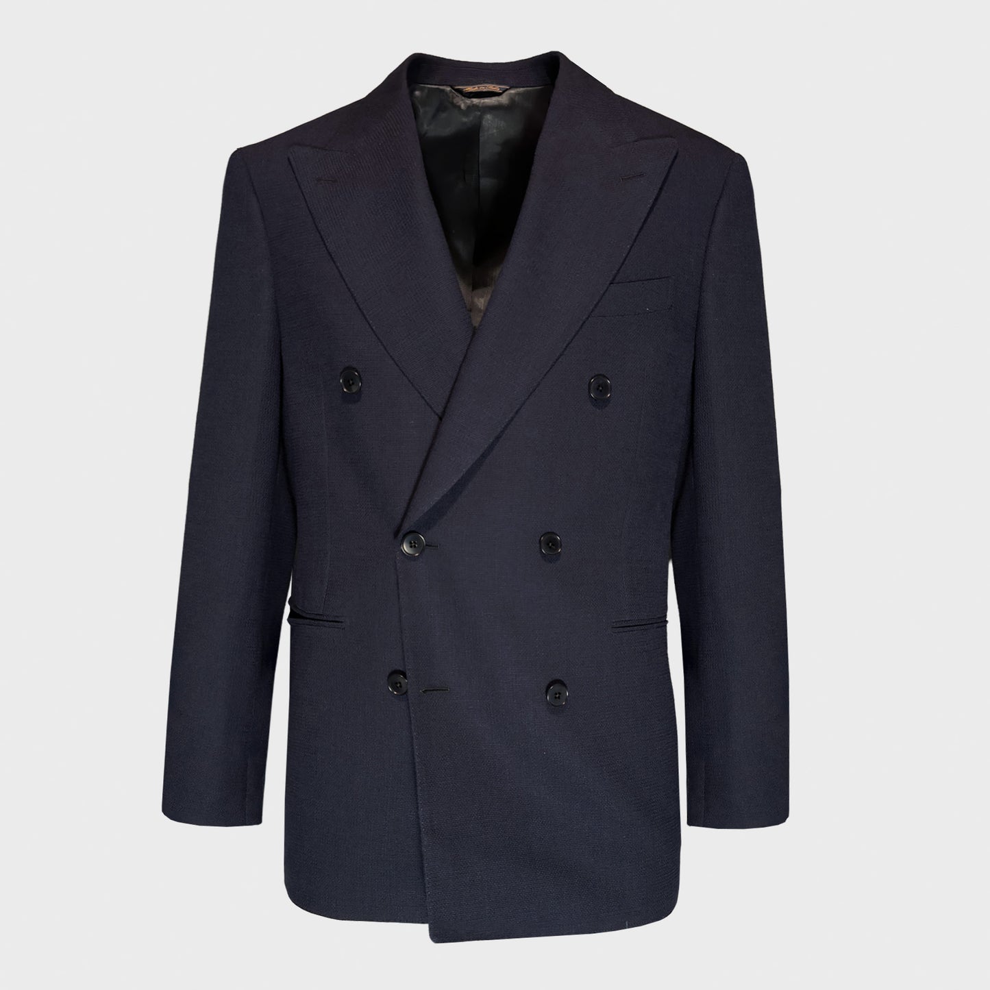 Navy Blue Double Breasted Hopsack Wool Tailoring Jacket. Discover the navy blue double breasted hopsack wool jacket at Wools Boutique Uomo Geneva. Made in Italy with breathable Marling&Evans hopsack wool.