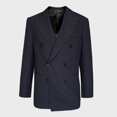 Scuderi Navy Blue Double Breasted Hopsack Wool Tailoring Jacket for Spring Summer