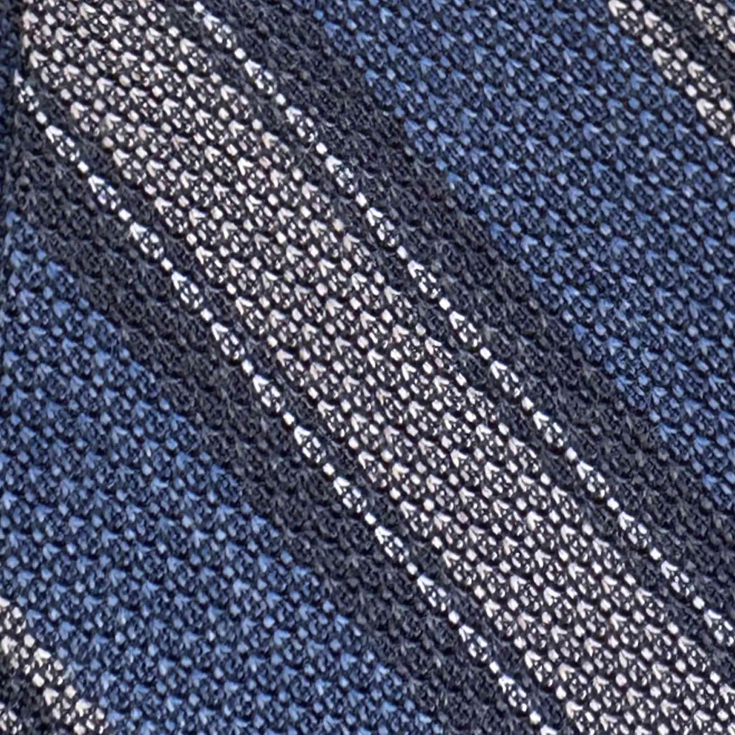 F.Marino grenadine silk tie textured weave denim blue silver stripe detail