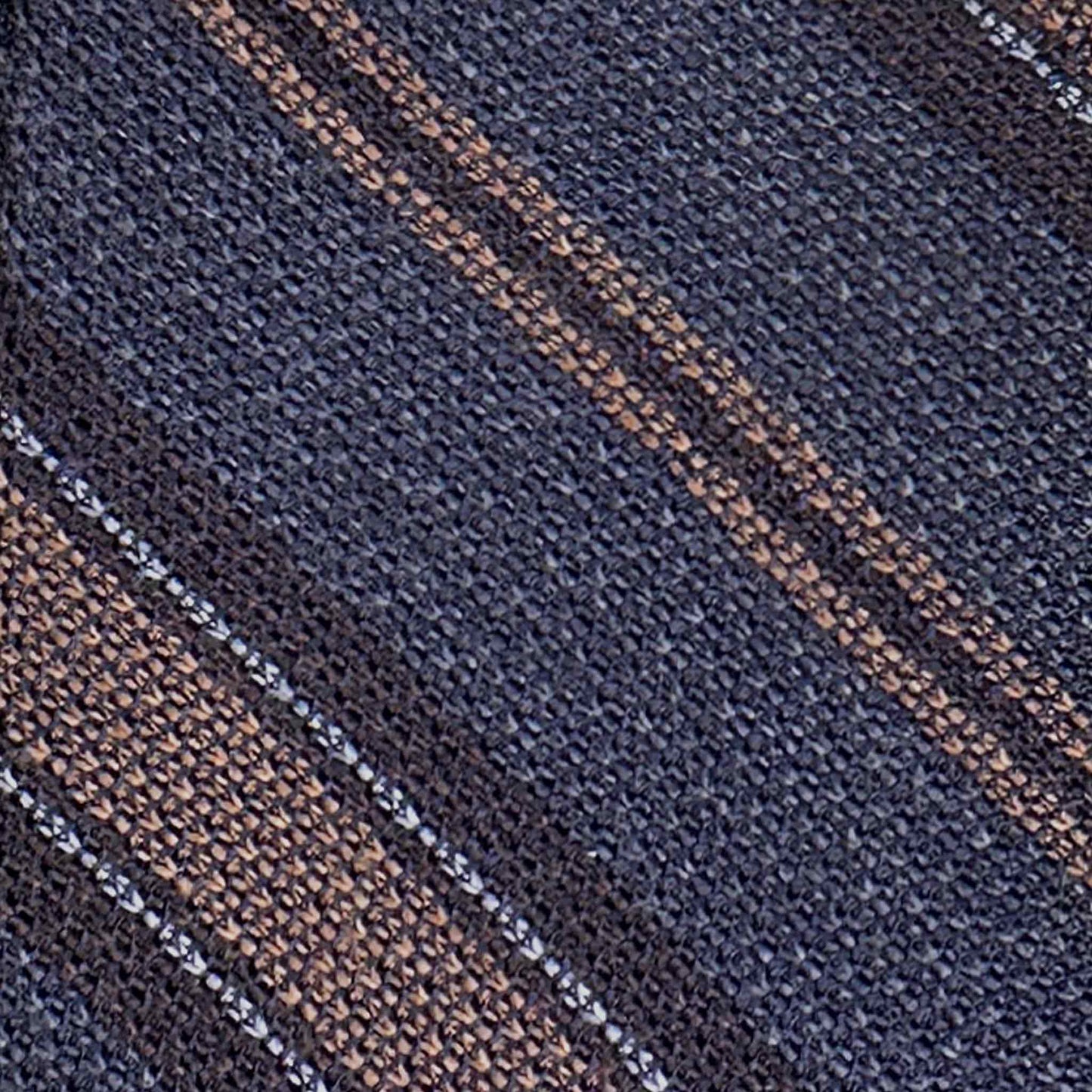 F.Marino grenadine silk tie indigo camel silver textured weave detail