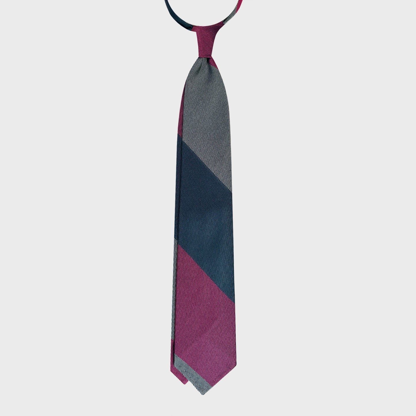 F.Marino panama silk tie textured fabric magenta green grey stripe detail