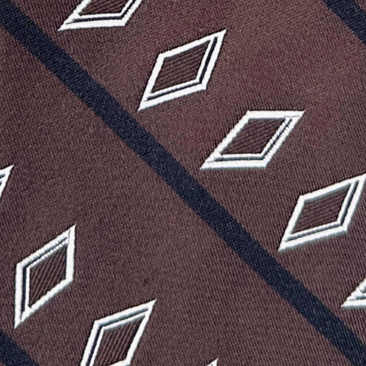 fabric detail of Coffee Brown Regimental Satin Silk Tie White Diamond Pattern.