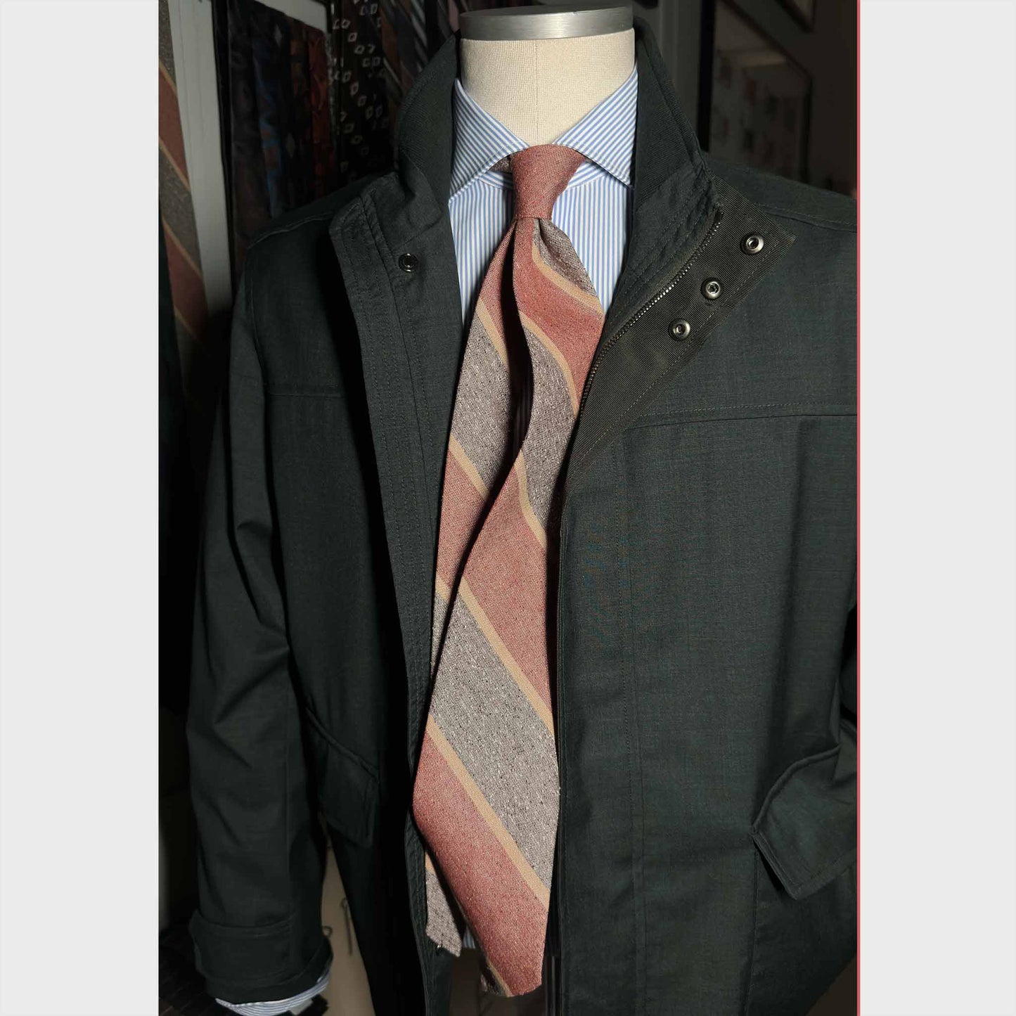 F.Marino Donegal Silk Regimental Tie Lobster Red Grey