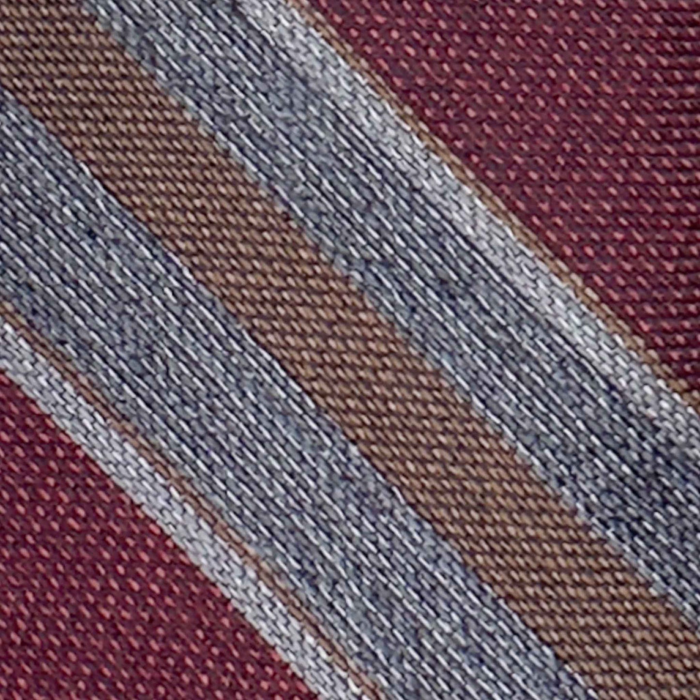 Detail burgundy regimental tie silk wool texture grey brown stripes Wools Boutique Uomo