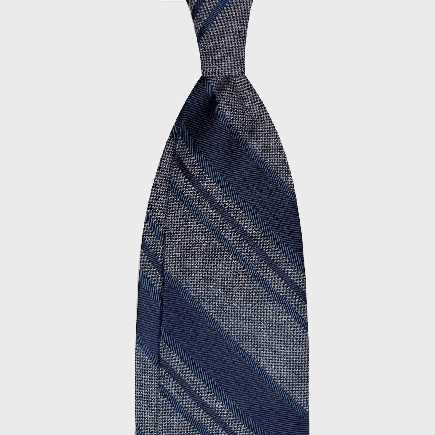 Grey regimental silk tie navy petrol stripes Wools Boutique Uomo Geneva