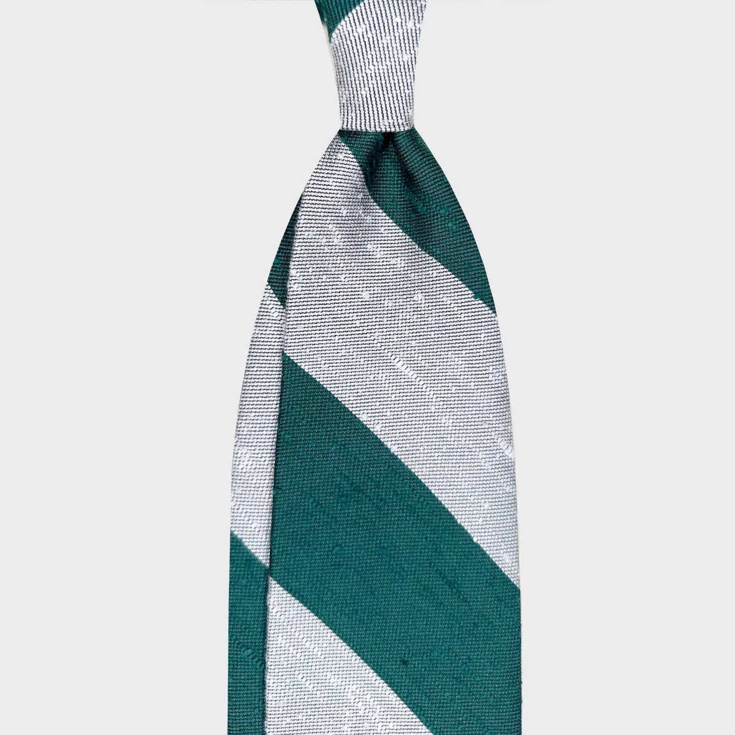 Emerald green ivory shantung silk regimental tie textured weave Wools Boutique Uomo