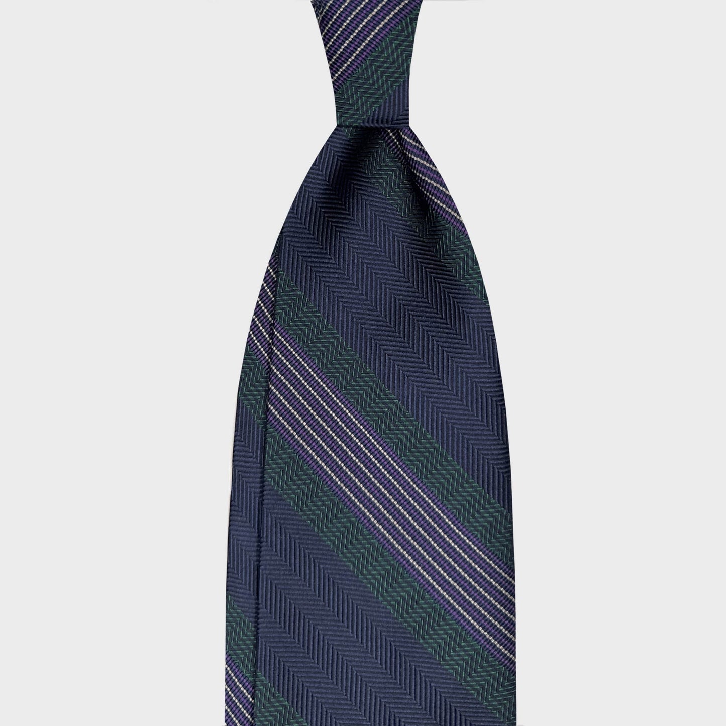 Wools Boutique Uomo regimental tie navy green violet herringbone silk handmade Italy