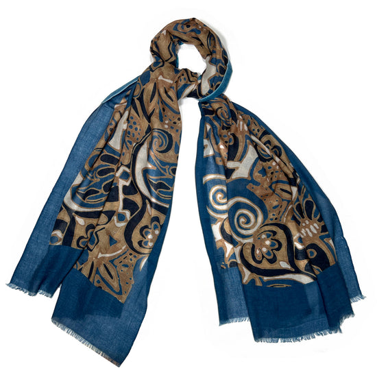 Petrol Green Ornamental Fantasy Cashmere Scarf 19andreas47-Wools Boutique Uomo