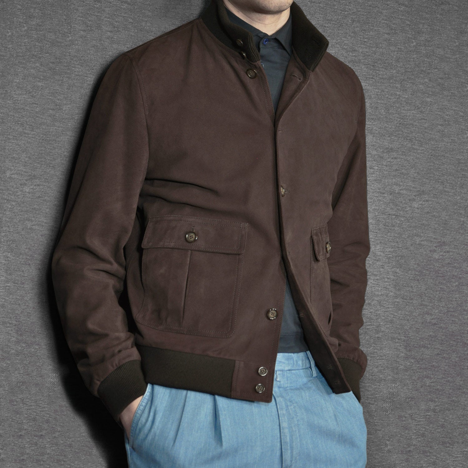 Valstarino A1 Military Flight Jacket Suede Brown Valstar Geneva