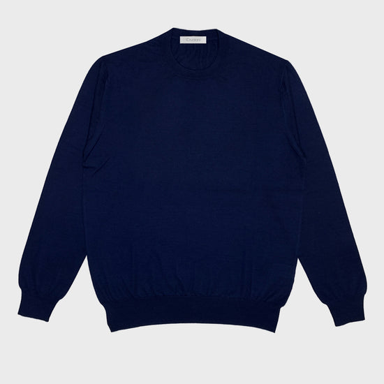 Cruciani Men's Crewneck Sweater Cashmere & Silk Marino Blue-Wools Boutique Uomo