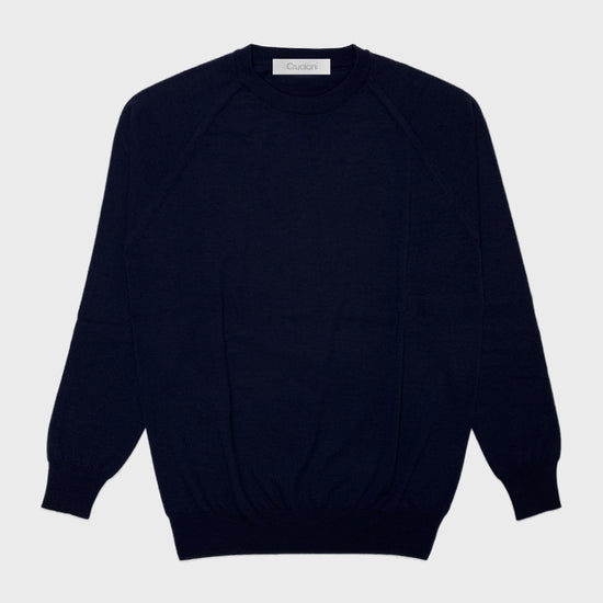 Cruciani | Men's Wool Sweater Crewneck Raglan Sleeve | Blu-Wools Boutique Uomo