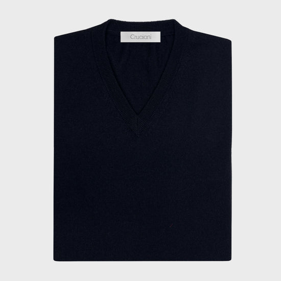 Cruciani Men's V-neck Sweater Cashmere & Silk Night Blue-Wools Boutique Uomo
