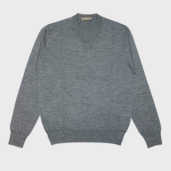 Cruciani Men's V-neck Sweater Cashmere & Silk Grey-Wools Boutique Uomo
