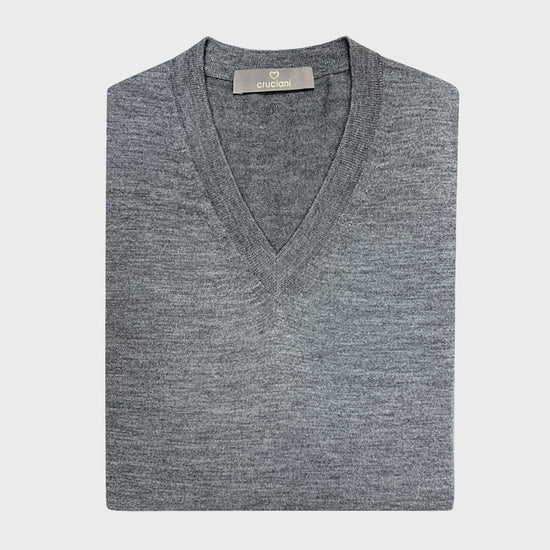 Cruciani Men's V-neck Sweater Cashmere & Silk Grey-Wools Boutique Uomo