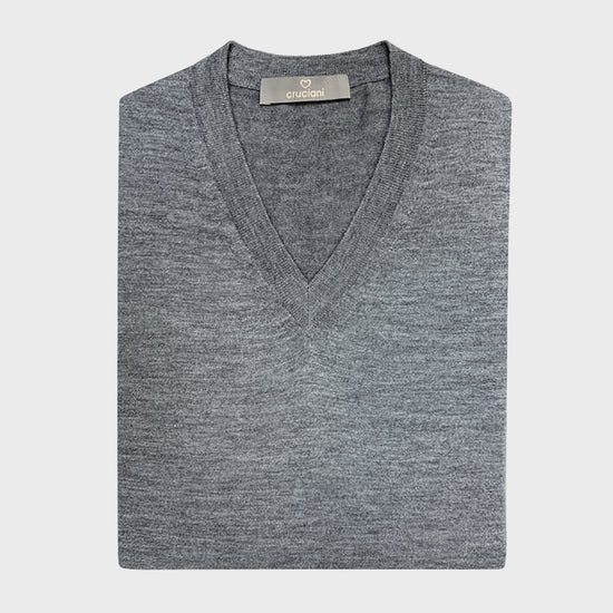 Cruciani Men's V-neck Sweater Cashmere & Silk Grey-Wools Boutique Uomo