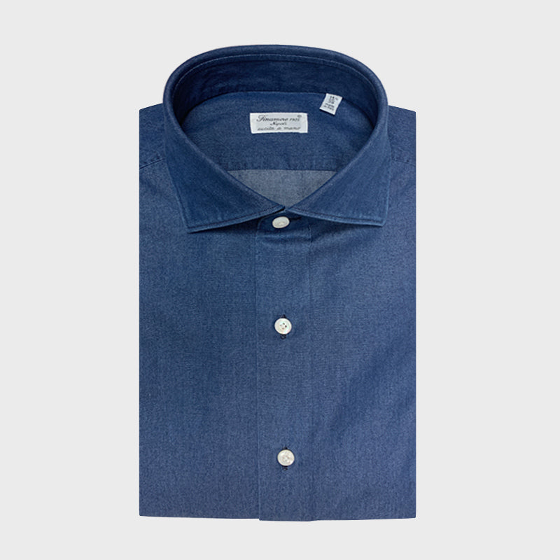 Finamore Men's Denim Shirt Dark Blue-Wools Boutique Uomo