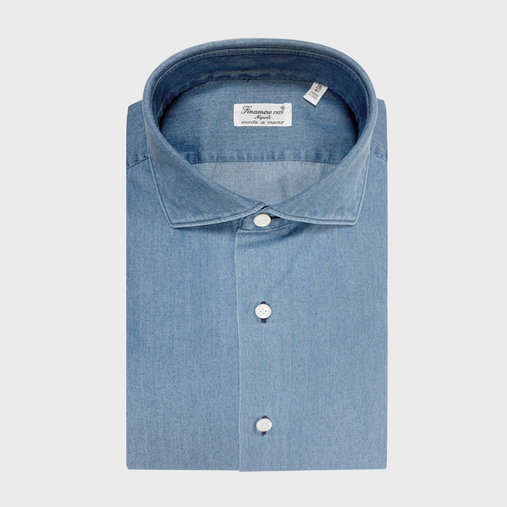 Finamore Men's Denim Shirt Light Blue-Wools Boutique Uomo