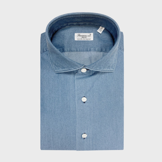 Finamore Men's Denim Shirt Light Blue-Wools Boutique Uomo