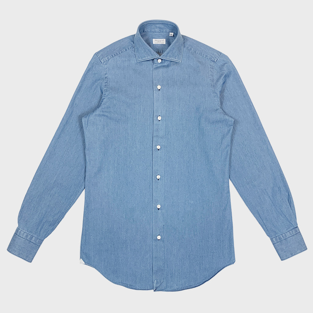 Finamore Men's Denim Shirt Light Blue-Wools Boutique Uomo