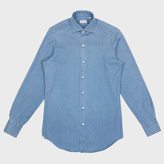 Finamore Men's Denim Shirt Light Blue-Wools Boutique Uomo