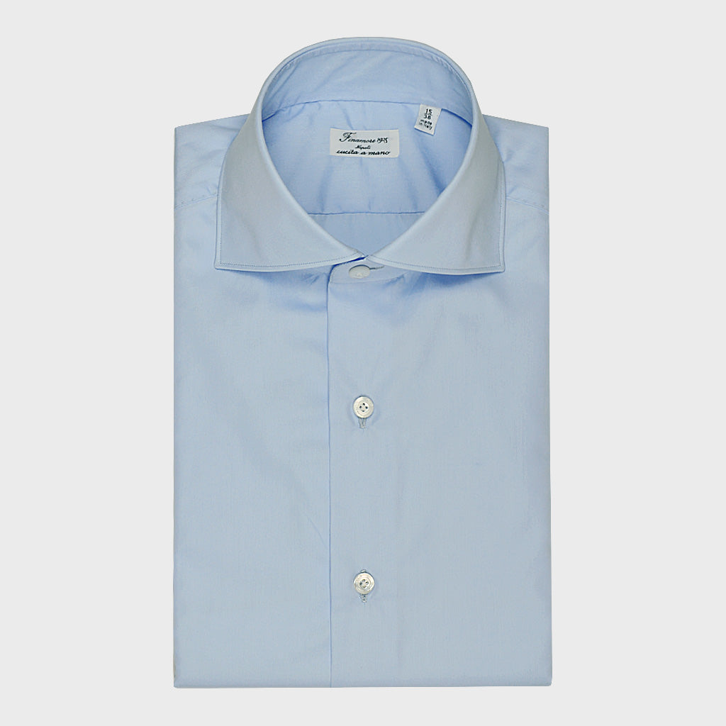 Finamore Men's Two Ply Shirt Cotton Light Blu-Wools Boutique Uomo