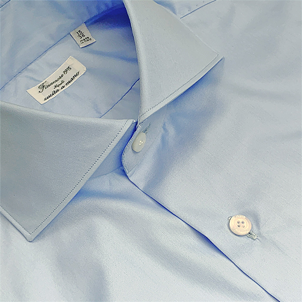 Finamore Men's Two Ply Shirt Cotton Light Blu-Wools Boutique Uomo