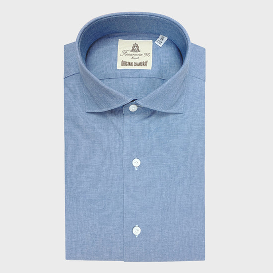 Finamore Shirt Chambray Cotton Light Blue-Wools Boutique Uomo