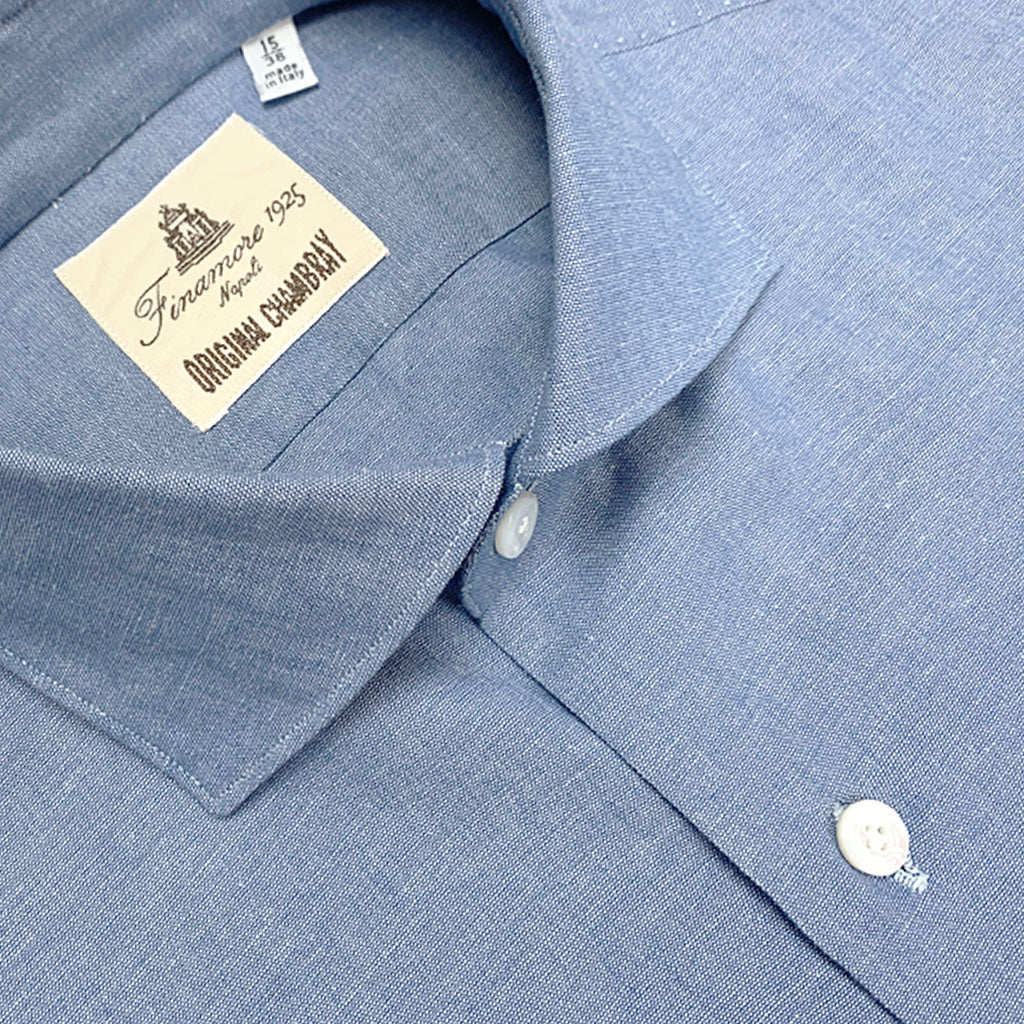 Finamore Shirt Chambray Cotton Light Blue-Wools Boutique Uomo