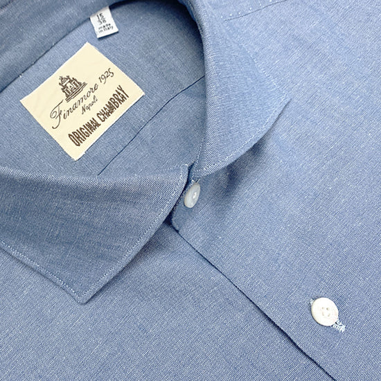 Finamore Shirt Chambray Cotton Light Blue-Wools Boutique Uomo