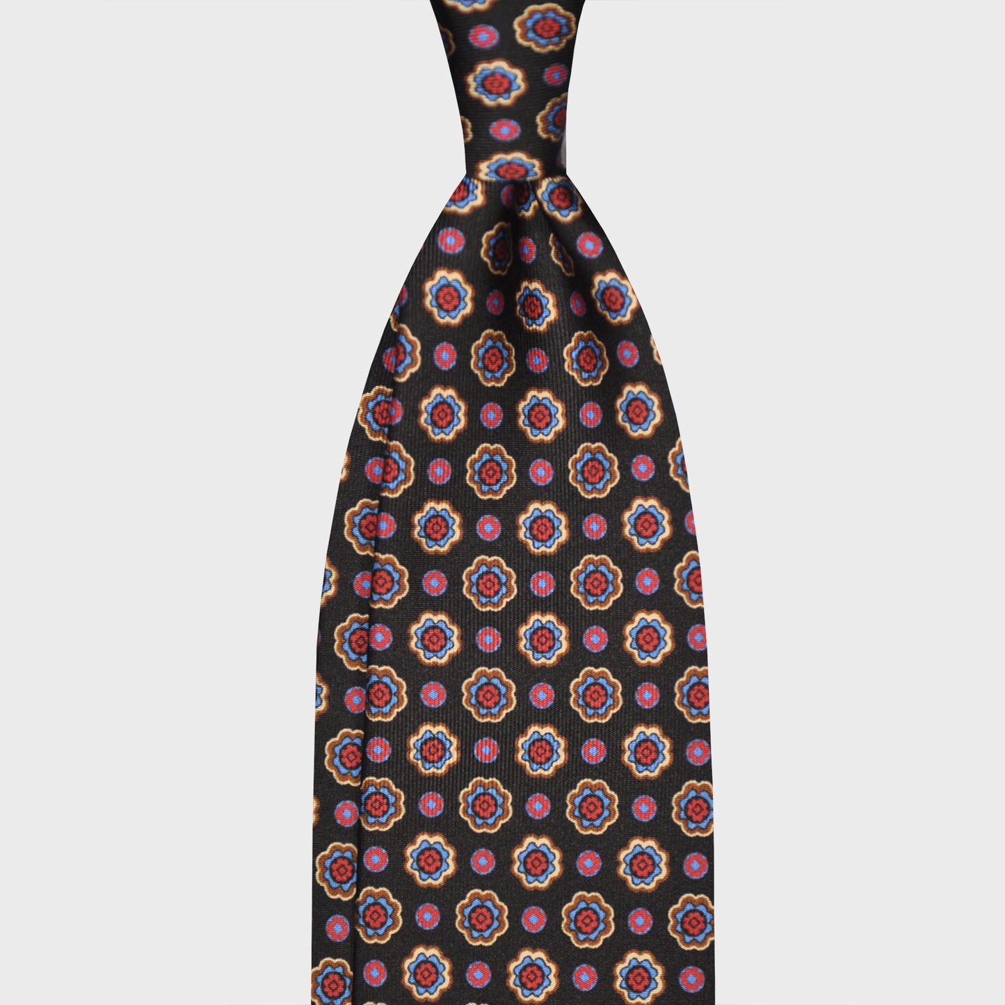 F.Marino Madder Silk Tie 7 Folds Daisy Black-Wools Boutique Uomo