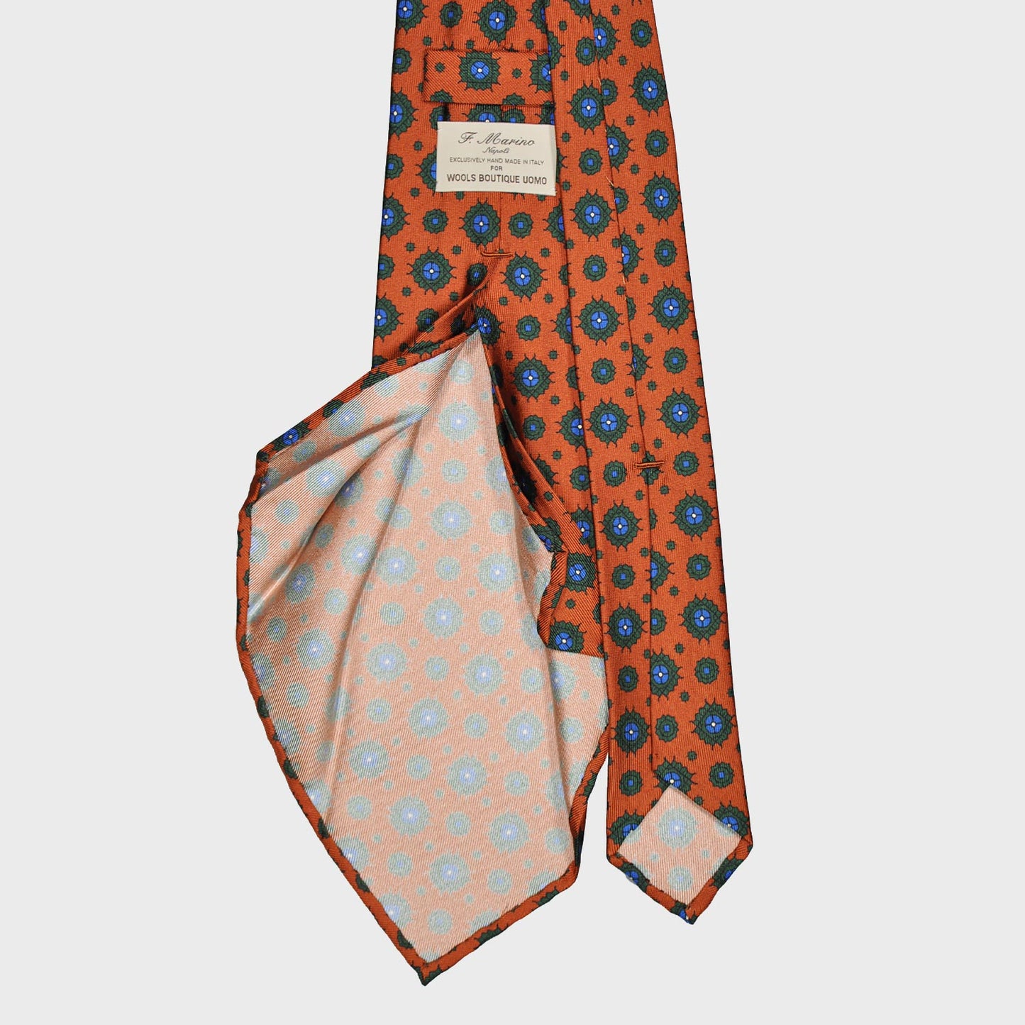 F.Marino Silk Tie 7 Folds Diamonds Tangerine Orange-Wools Boutique Uomo