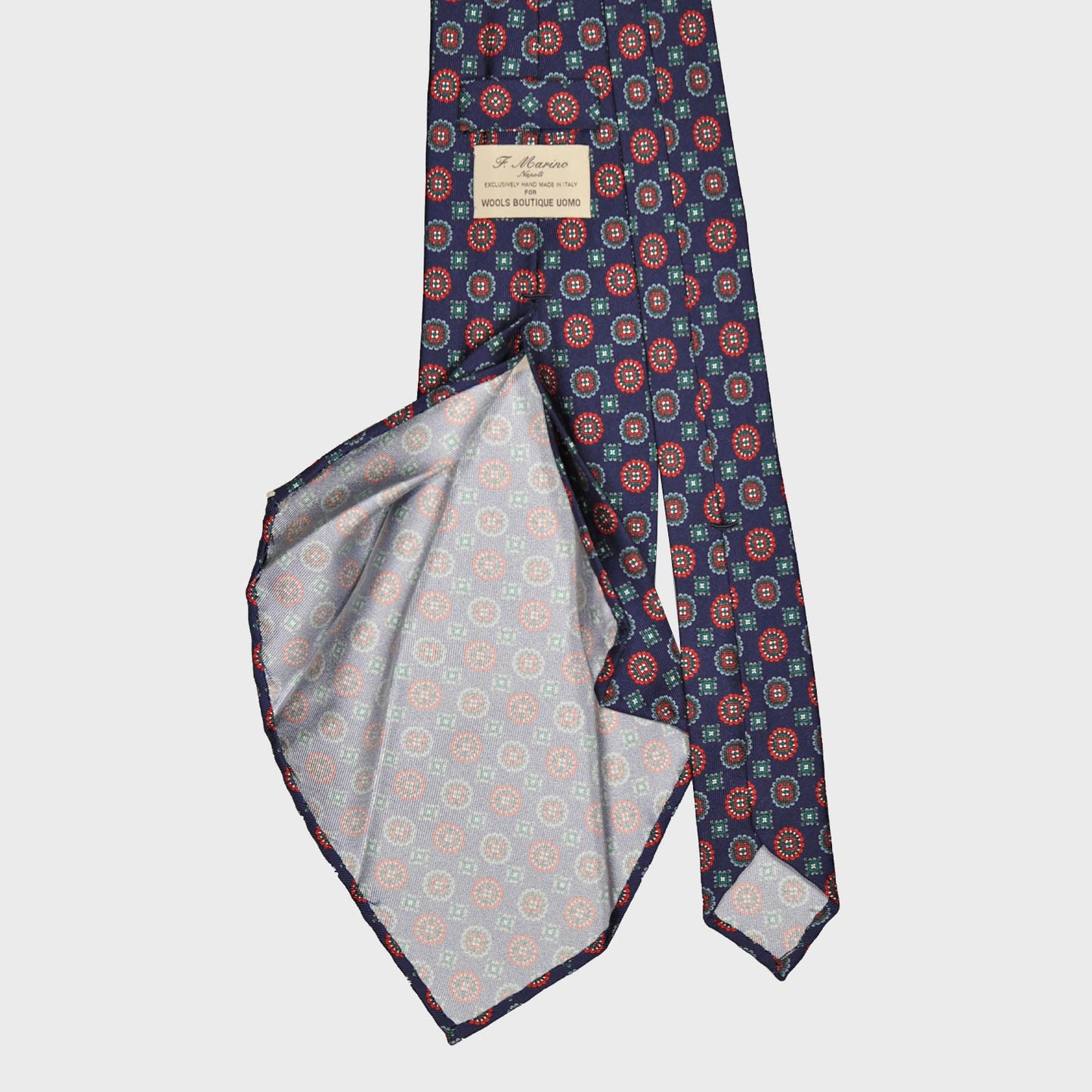 F.Marino Madder Silk Tie 7 Folds Daisy Blue-Wools Boutique Uomo