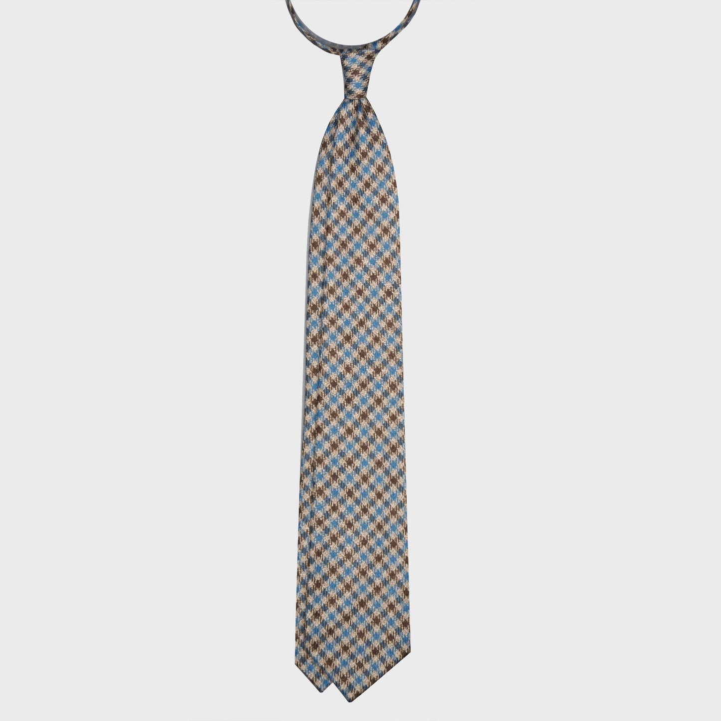 F.Marino Checks Flannel Wool Tie 3 Folds Cyan-Wools Boutique Uomo