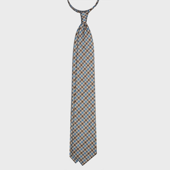 F.Marino Checks Flannel Wool Tie 3 Folds Cyan-Wools Boutique Uomo