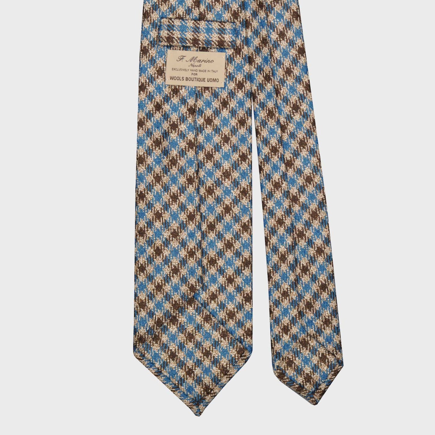 F.Marino Checks Flannel Wool Tie 3 Folds Cyan-Wools Boutique Uomo