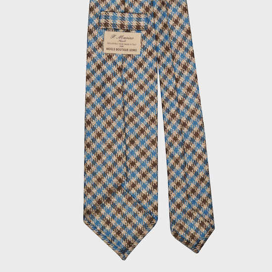 F.Marino Checks Flannel Wool Tie 3 Folds Cyan-Wools Boutique Uomo