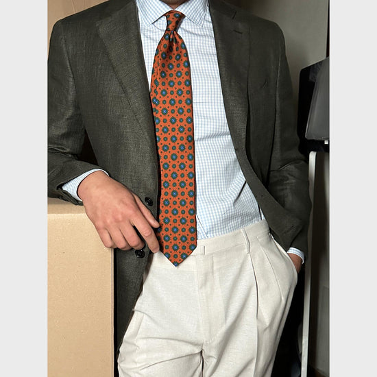 F.Marino Silk Tie 3 Folds Diamonds Tangerine Orange-Wools Boutique Uomo