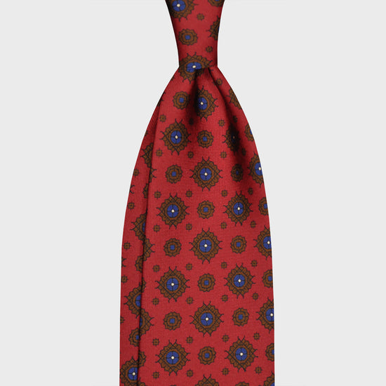 F.Marino Silk Tie 3 Folds Diamonds Brick Red-Wools Boutique Uomo