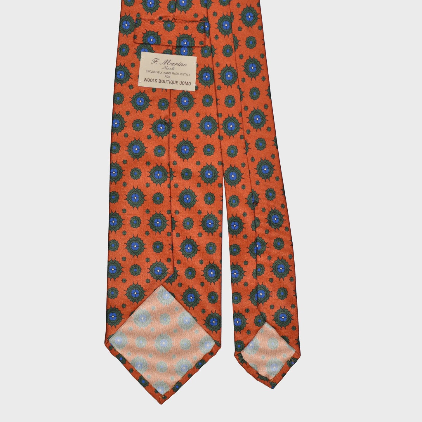 F.Marino Silk Tie 3 Folds Diamonds Tangerine Orange-Wools Boutique Uomo