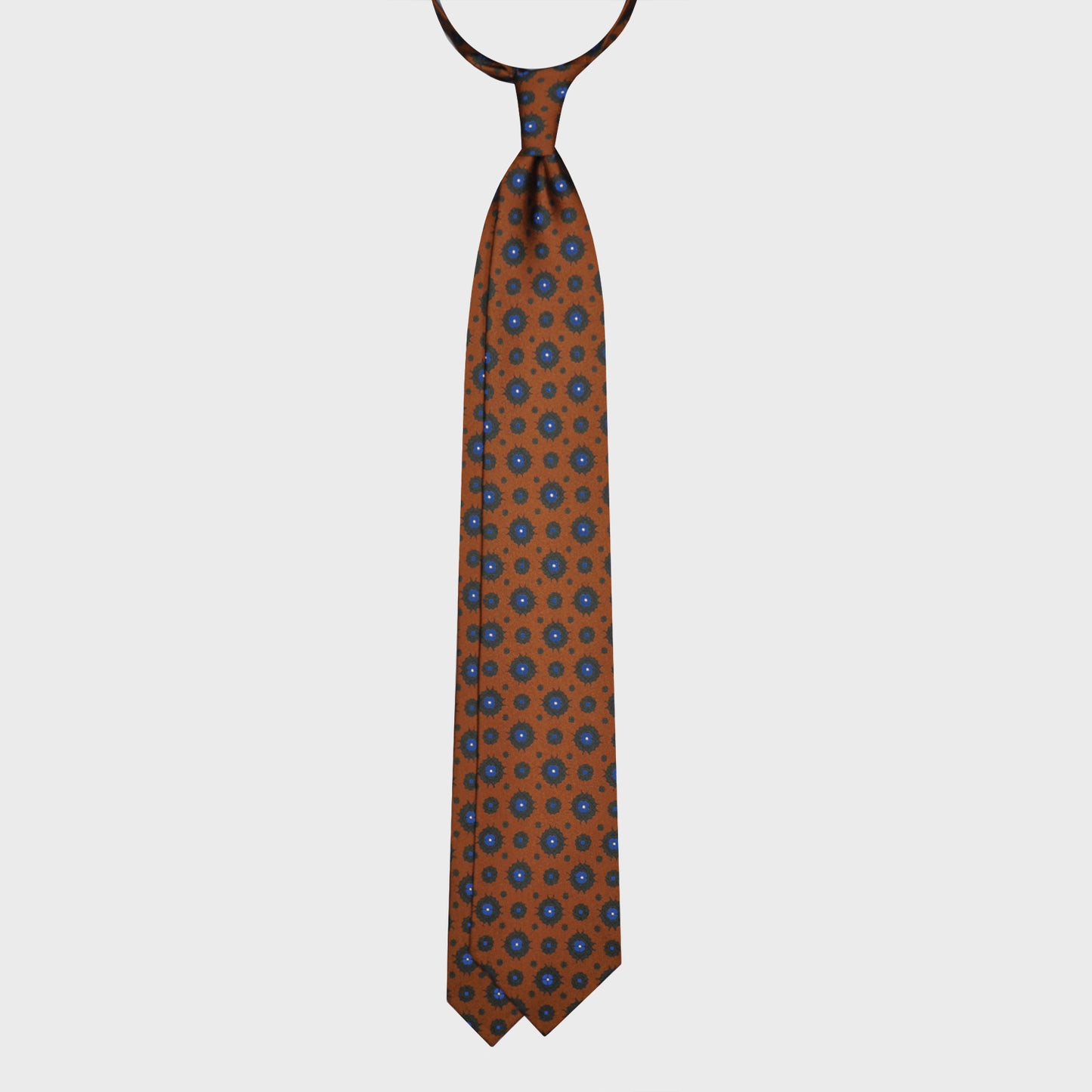F.Marino Silk Tie 3 Folds Diamonds Rust Brown-Wools Boutique Uomo