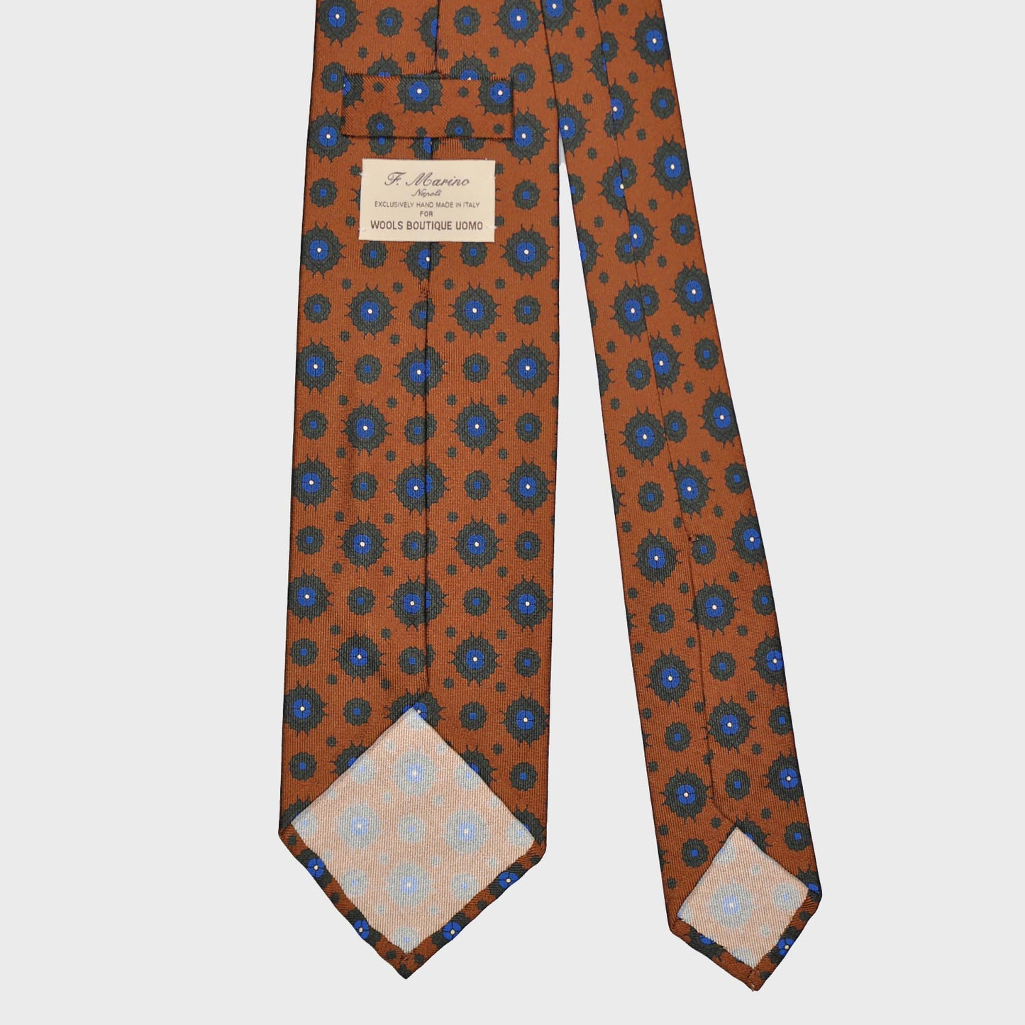 F.Marino Silk Tie 3 Folds Diamonds Rust Brown-Wools Boutique Uomo