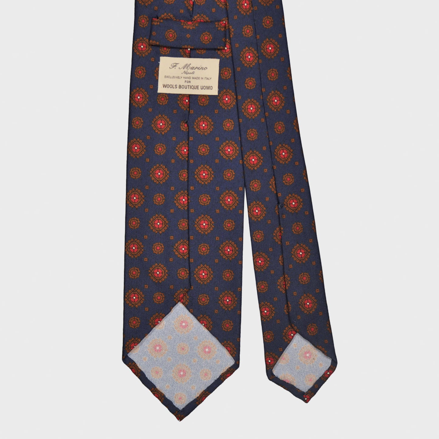 F.Marino Silk Tie 3 Folds Diamonds Navy Blue-Wools Boutique Uomo