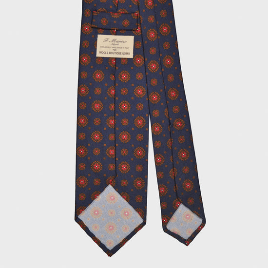 F.Marino Silk Tie 3 Folds Diamonds Navy Blue-Wools Boutique Uomo
