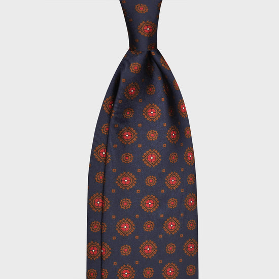 F.Marino Silk Tie 3 Folds Diamonds Navy Blue-Wools Boutique Uomo