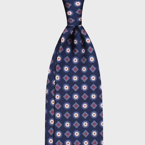 F.Marino Silk Tie 3 Folds Classic Fantasy Bluewood-Wools Boutique Uomo