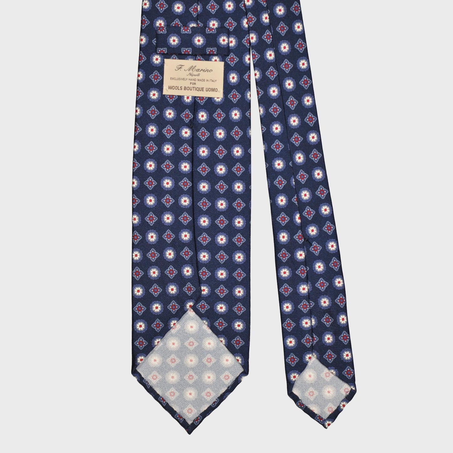 F.Marino Silk Tie 3 Folds Classic Fantasy Bluewood-Wools Boutique Uomo